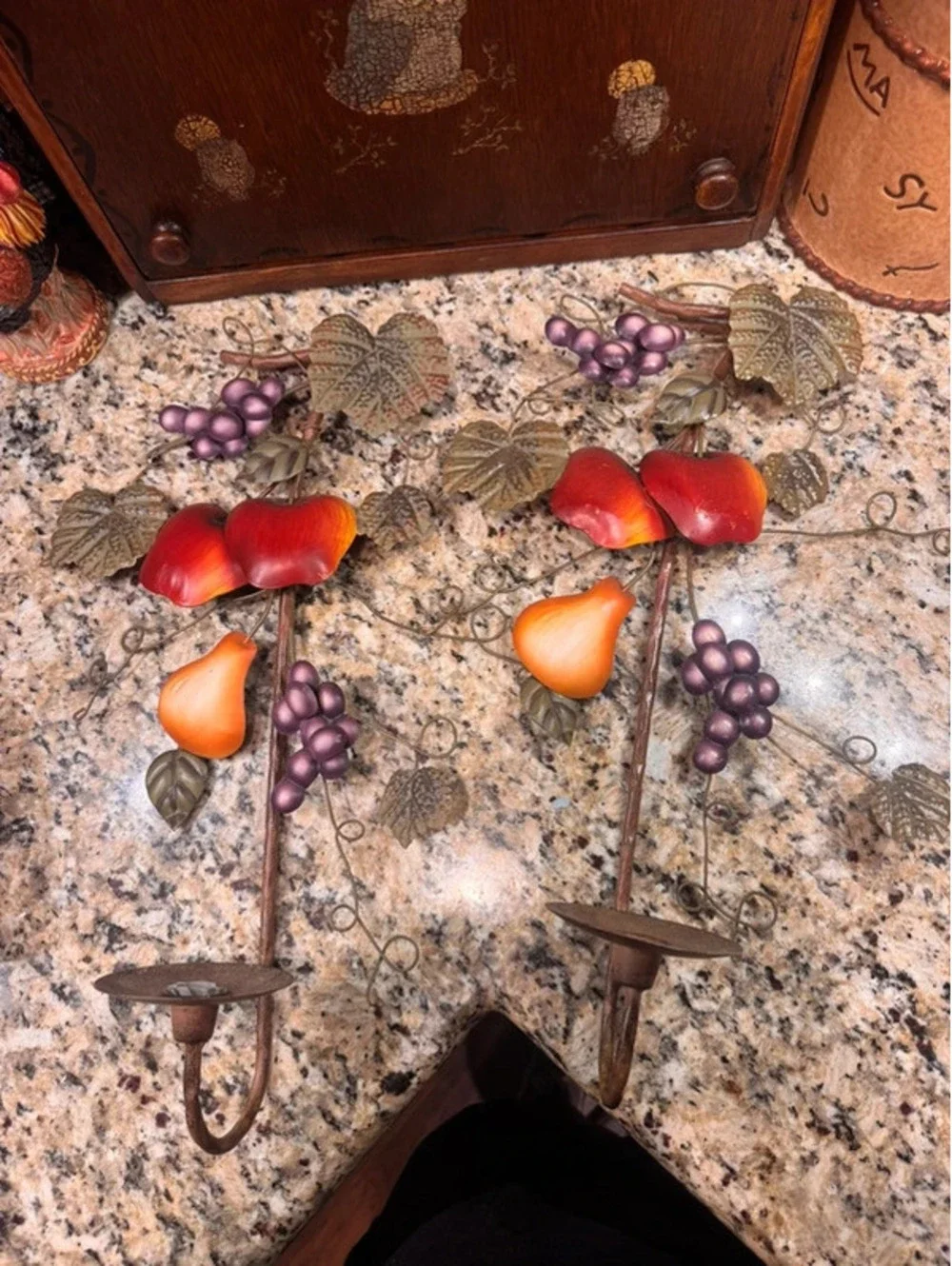 Pair of vintage metal fruit wall sconces